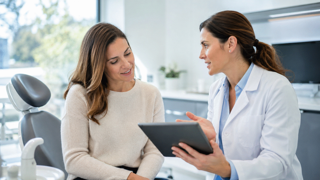Patient discussing Tooth Replacement options with a dentist in North Miami Beach
