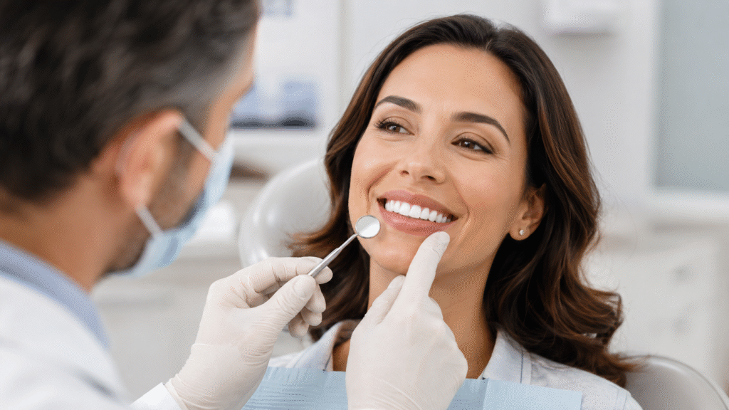 Dentist planning dental veneers for tooth shade and smile shape