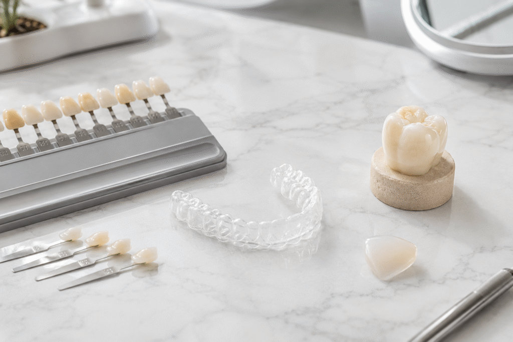 Cosmetic dentistry options including dental veneers whitening Invisalign bonding and crowns